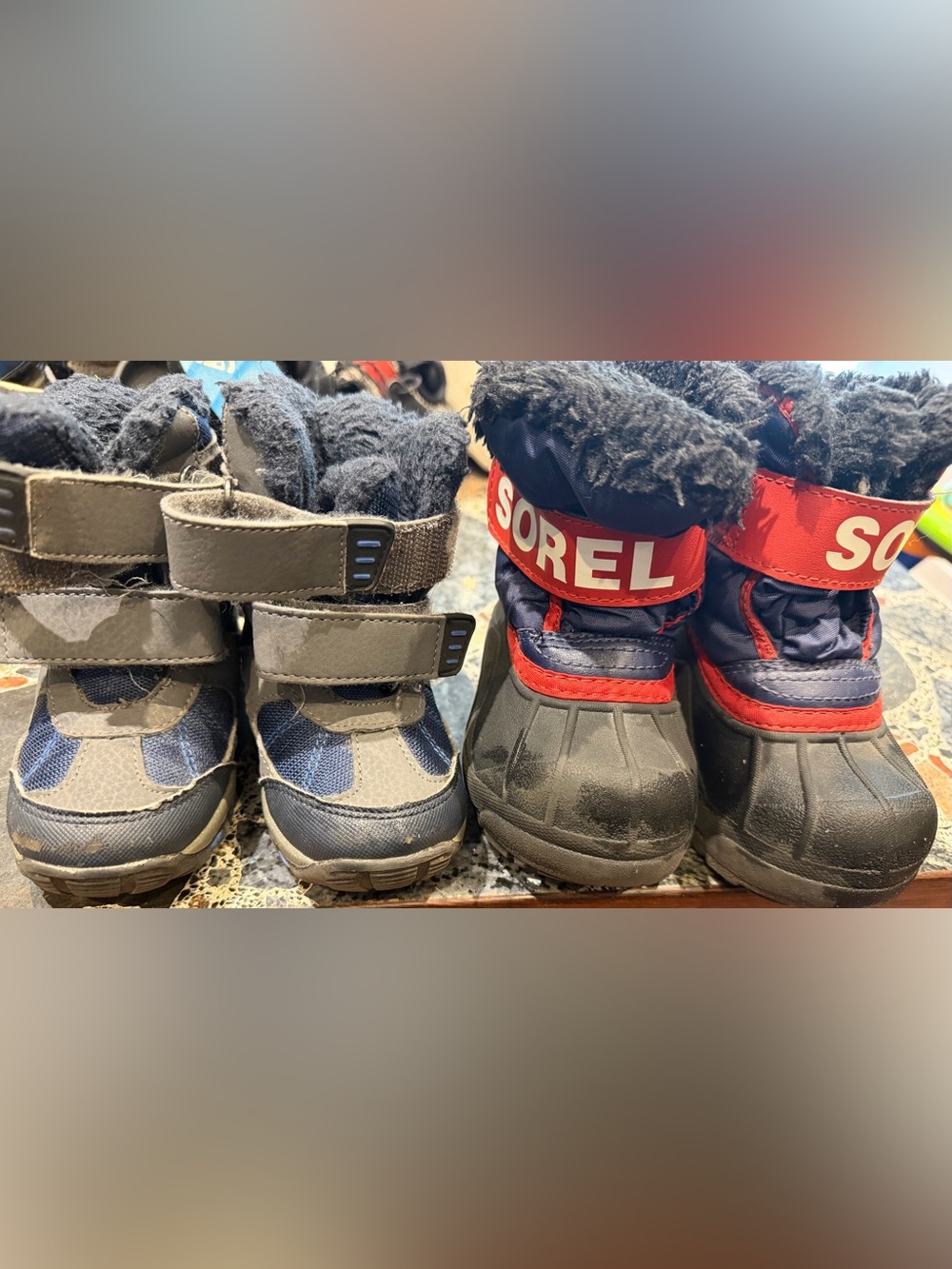 Two set Sorel Kids Navy, Gray & Red Insulated Winter Boots size 6